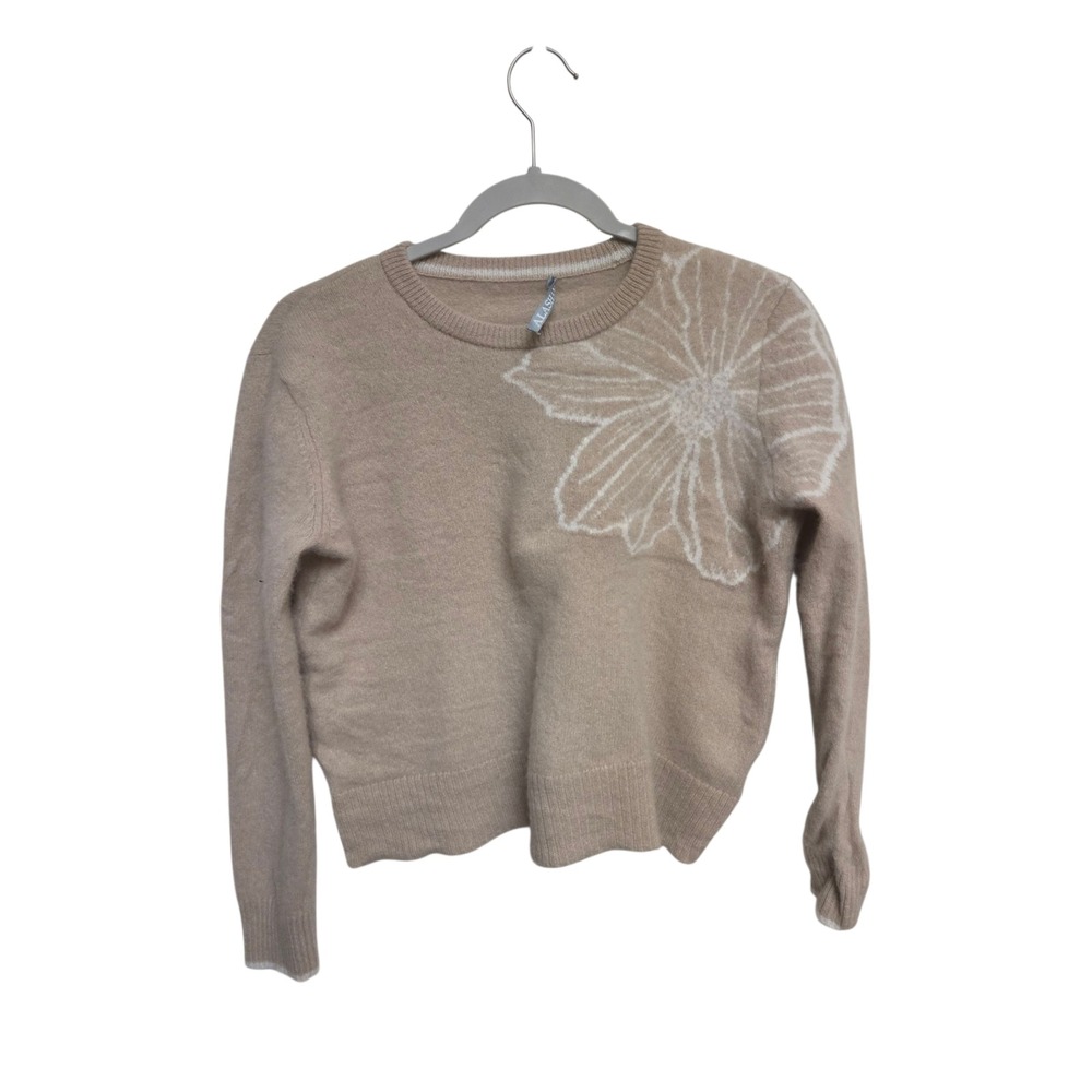 Alashan Women's Cashmere‎ Sweater M Beige Floral Applique Crew Neck Long Sleeve